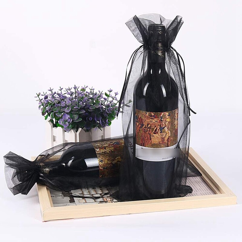 CAIRIAC Transparente Organza-Weinbeutel Mit Kordelzug – 14,9x37,8 Cm, 30 Stück (Gold)