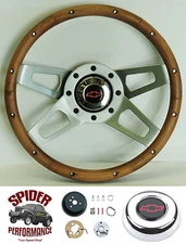 1970-73 Suburban Chevrolet pickup wood steering wheel RED BOWTIE 13 1/2" WALNUT