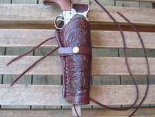 Gun Holster 45 Caliber Wine Tooled Right Hand Cowhide Leather