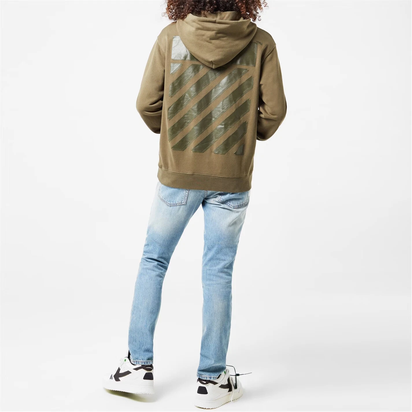 OFF WHITE Felpa con cappuccio freccia in gomma bianca OFF cachi taglia 2XL 2 extra large verde prezzo di acquisto £450