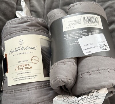 Hearth & Hand with Magnolia One Textured Stripe Standard Pillow Sham Gray 2 Pack