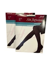 NWT Hanes Silk Reflections Control Top Opaque Tights #0A923 Navy CD - Lot of 2
