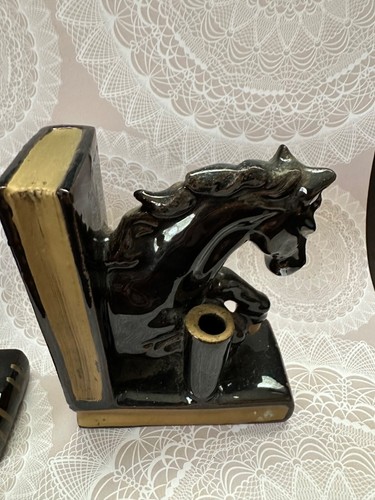 Juego de sujetalibros vintage Redware caballo soporte para bolígrafo Japón - Imagen 5 de 8