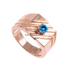 Natural Blue Topaz Gemstone with Rose Gold Plated 925 Sterling Silver Ring 141