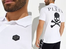 PHILIPP PLEIN Skull Polo Shirt Polohemd Leather PP Hexagon Patch & Shirt T-Shirt