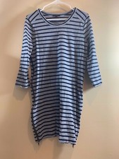 J Crew Blue Striped Side Zip 3/4 Sleeve Jersey Dress SZ