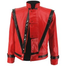 Giacca Michael Jackson Thriller giubbotto di pelle rosso nero cosplay adulti NEW