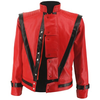 Michael Jackson Thriller Jacke Lederjacke Rot Schwarz Cosplay Erwachsene NEW
