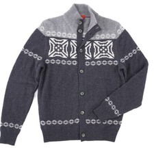 Isaia Slim-Fit Charcoal Gray Nordic Knit Cashmere Cardigan Bomber Sweater L NWT