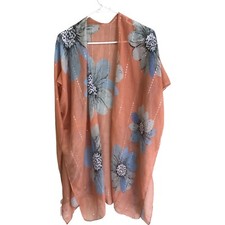 45.00 Jessica McClintock Kimono Womens One Size Orange Floral Open Front NWT