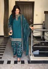 New Fancy Pure Georgette Top Bottom And Teal Blue Dupatta For Reception Wear