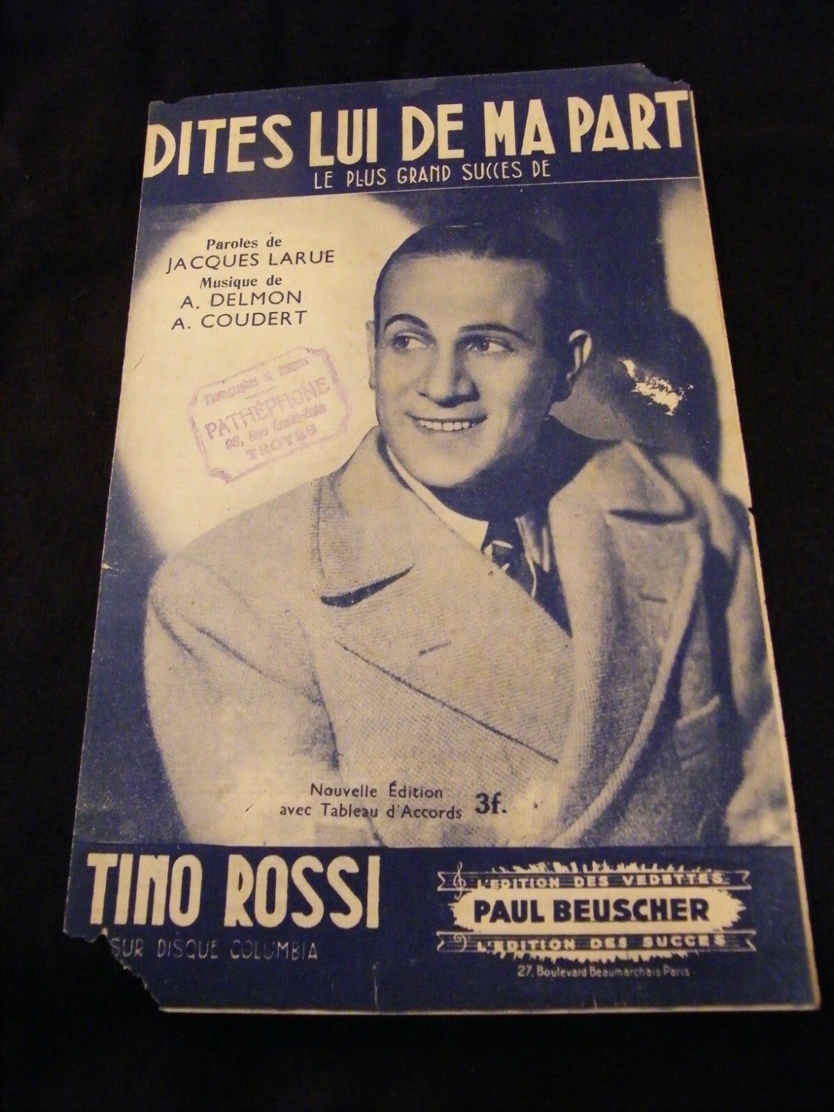 Sheet Music Tell Him For Me Tino Rossi