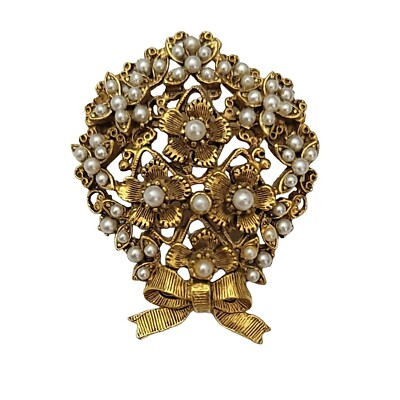 パールブーケ Florenza Gold Tone Faux Pearl Bouquet Of Flowers Pin Brooch