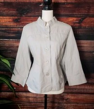 Coldwater Creek Jacket 14 Light Gray Classic Button Front Linen Blend