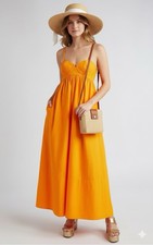Farm Rio Women’s Mustard Orange Maxi Dress Size L Large Sleeveless Bohemian