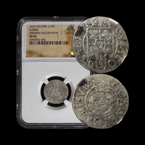POLAND. 1632, 3 Polker, Silver - NGC XF45 - Gustav Adolf II, Elbing, Poltorak