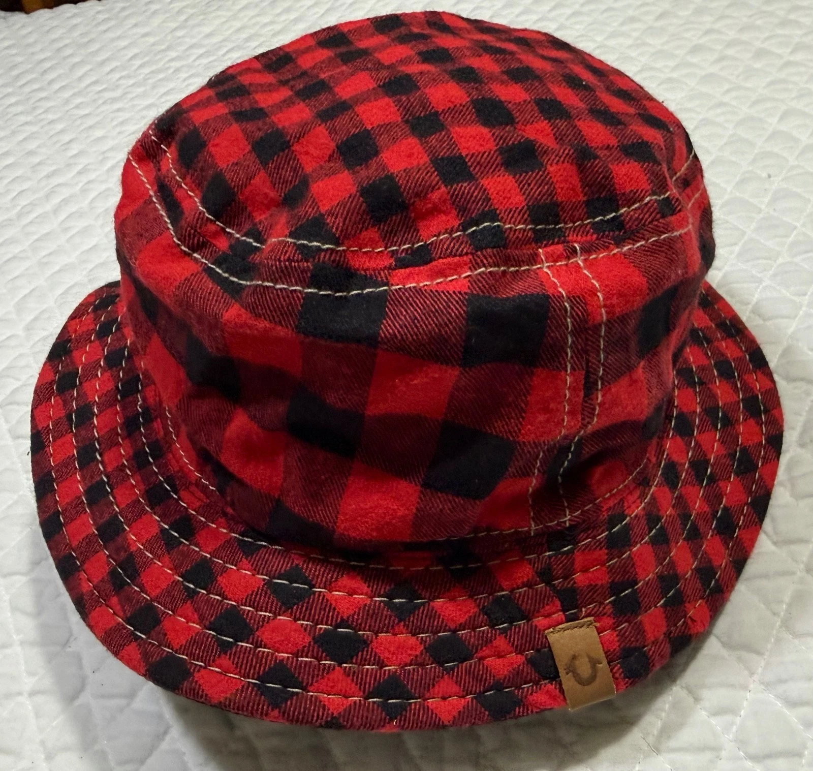 True Religion NEW Buffalo Plaid Horseshoe Mens Red Bucket Hat One Size
