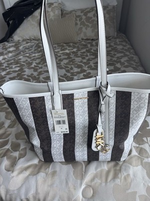 Michael Kors Large Reversible Tote Bag Brown White Stripe NWT Shoulder Handbag