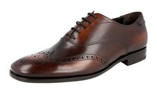 PRADA Leather Oxford Brogue Dress Shoes Leather Sole Brown NEW