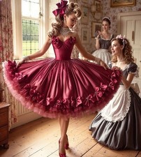 Baroque Mistress Maid Prom Dress Dark Red Rococo Masquerade Cosplay EveningDress