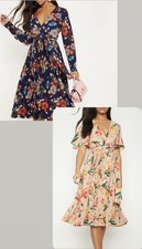 2 Pretty Little Thing, Plated Floral Midi Dress Size L one pink, one blue