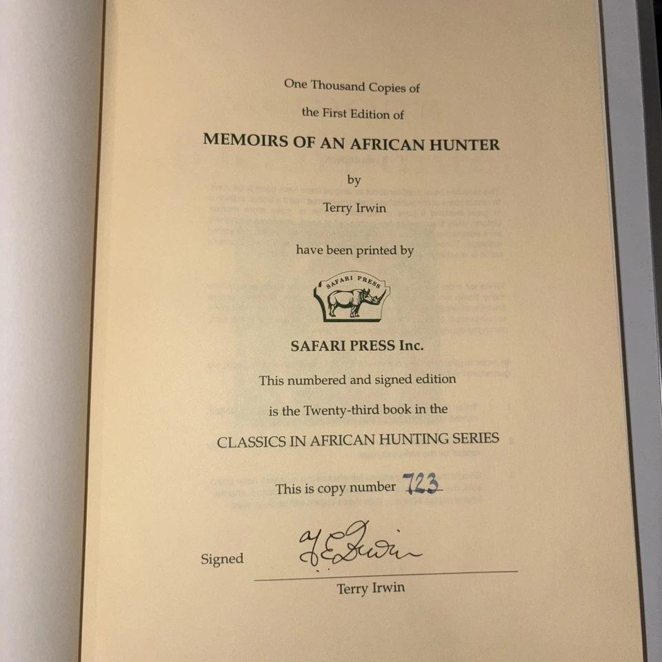 MEMOIRS OF AN AFRICAN HUNTER Terry Irwin SAFARI PRESS Limited Ed SIGNED Book - Image 2 of 4