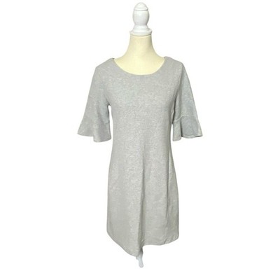 Tahari Gray Waffle Knit Shift Dress W/ Flare Flutter Sleeves Women's Size 8