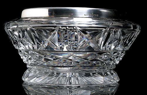 A VINTAGE ANGORA SILVER RIMMED CUT GLASS FRUIT / SALAD PRESENTATION BOWL. - Picture 1 of 16