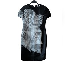 Carolina Herrera Black Gray Silk Sheath Abstract Cocktail Dress Size Large