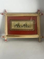 King's Caravan Palm Leaf Wall Painting Frame On Handmade Paper with Cane Stick