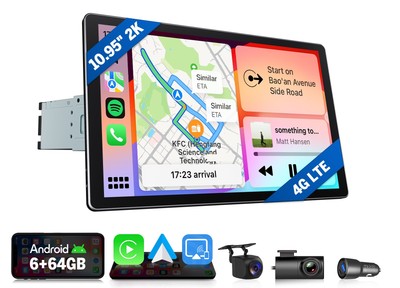 Android Auto 10.95'' 2K QLED 6+64 1 DIN Car Stereo Receiver GPS Navi 4G Bluetooth
