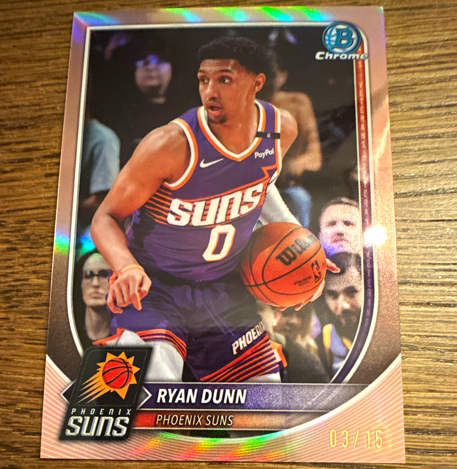 Topps 2025-26 Bowman Chrome Rookie Rose Gold Ryan Dunn /15 Suns #BCV-195