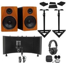 2 Rockville APM8C 8" Active Studio Monitors Stands Mic Headphones Iso Shield