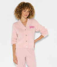 Wicked x Katie Kime Cardigan Womens L Pink Glinda Fuzzy Embroidered Butterfly
