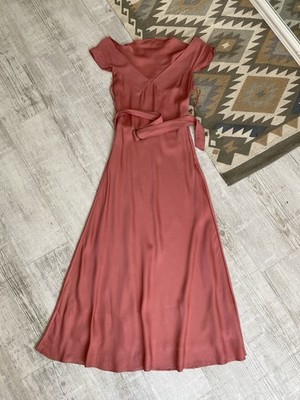 NEU Ted Baker Damen Viskose Pfirsich Gürtel Kurzarm Maxikleid Gr. S
