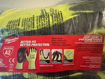 XX-Lg High Vis Level 2 Cut Resistant Poly Dipped Work Gloves 48-73-8924 12 Pack