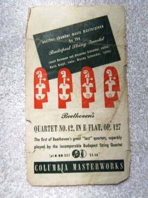 JIM FLORA 1943 Beethoven Late Quartet BUDAPEST STRING Advertising Card COLUMBIA