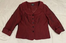 VTG Adrianna Papell Evening Jacket Blazer Red Burgundy Stoned Iridescent W 14
