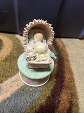 Vintage 1993 Enesco Baby Cradle Music Box Brahms Lullaby Nursery Figurine