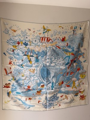Hermès Sur Mon Nuage Scarf 90 Dimitri Rybaltchenko Orange Silk 35