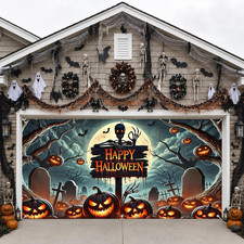 Happy Halloween Garage Door Banner 13X6Ft Skeleton Garage Door Cover