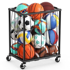 TomCare Garage Ball Rolling Storage Rack Large Capacity Basketball Holder wit...