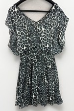 Y2K Express Women's Dress Size Medium Leopard Print Chiffon Dress Sheer Cinched 