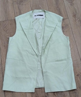 $2040 Mens JIL SANDER Water Collar Linen Vest Tea Green 50 US Large