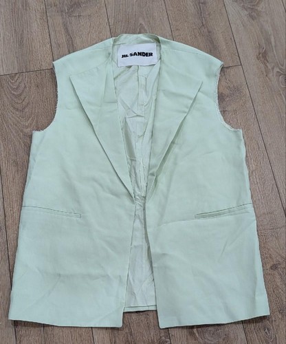 $2040 Mens JIL SANDER Water Collar Linen Vest Tea Green 50 US Large