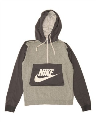 NIKE Herren Grafik Reißverschluss Ausschnitt Hoodie Pullover Small Grau Baumwolle DA03