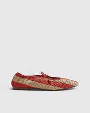 River Island Womens Mary Janes Red Raffia Fabric Striped Round Toe Flat Shoes