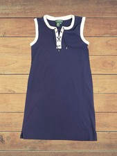 Lauren Ralph Lauren Petite Navy And White Sleeveless Dress With Tie Front P/L
