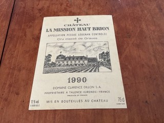 01 ÉTIQUETTE CHÂTEAU LA MISSION HAUT BRION 1990 DÉCOLLÉE