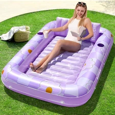 70x46 Inflatable Tanning Pool Lounger Float Adult w Pillow 2 Cup Holders